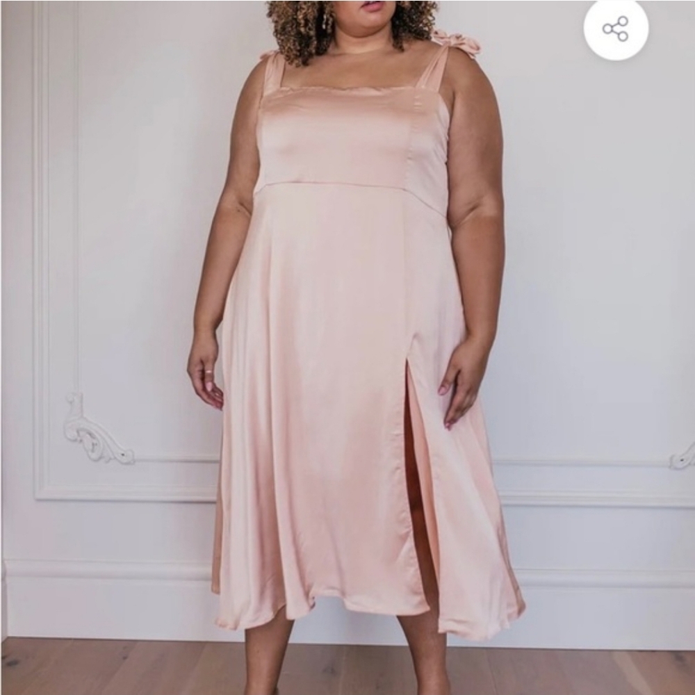 NWT JessaKae Phoebe Satin Midi Dress Blush Pink Prom Formal
